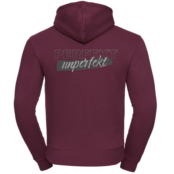 Unisex Hoodie mit Motiv Kapuzenpullover Perfekt Unperfekt Grau hinten burgund